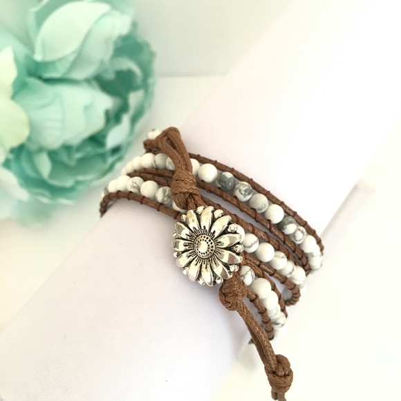 White Bohemian Stone Bead Wrap Bracelet - Picture 4 of 6